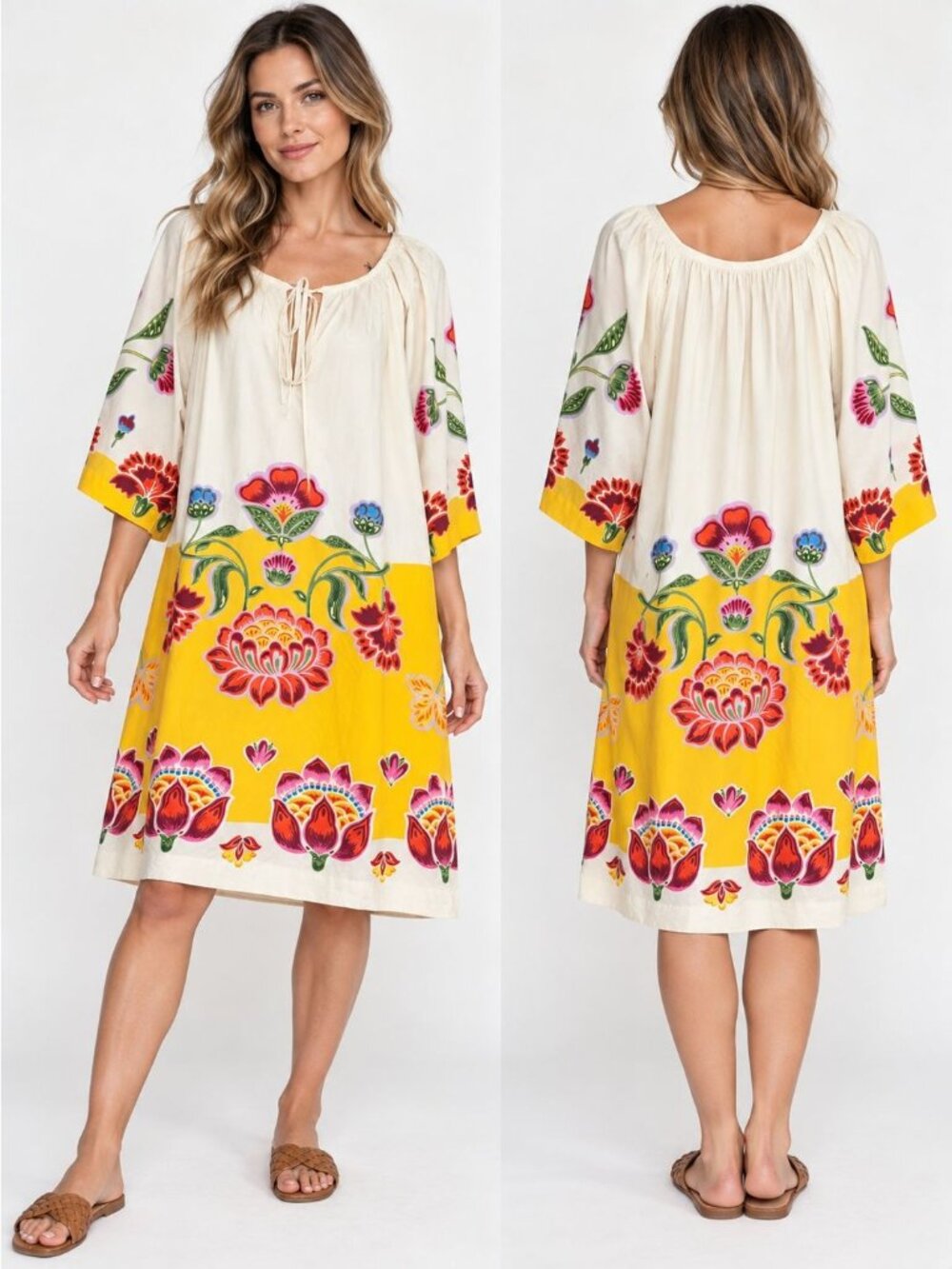 La Double J Flirty Mini Dress Women's Cotton Poplin Boho Floral Print Made in It